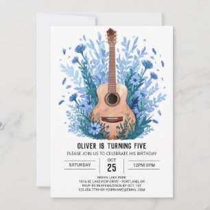 Invitation Guitare Fleur sauvage du musicien Anniversaire