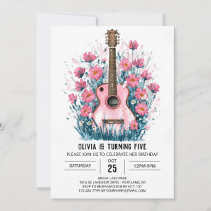 Invitation Guitare fleur sauvage et Chords Anniversaire