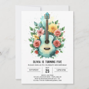 Invitation Guitare fleur sauvage et Chords Anniversaire