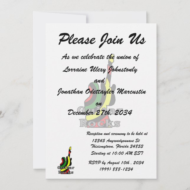 Invitation guitare roche rasta texte tenant le électrique (Devant)