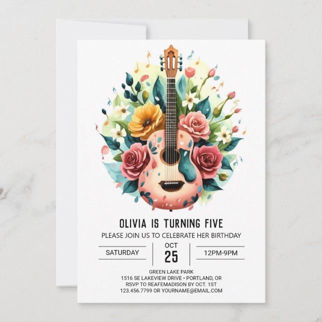 Invitation Guitare rose Whimsy (Devant)