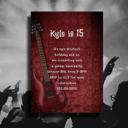 Invitation Guitare rouge Ado garçons fête d'anniversaire