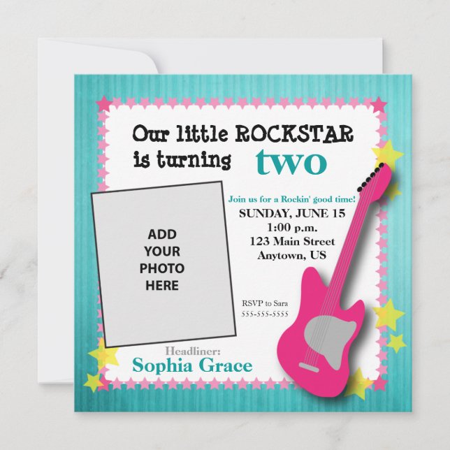 Invitation Guitare & Stars Fille Rockstar Anniversaire (Devant)