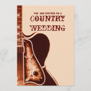 Invitation Guitare vintage Western Mariage campagnard Invitat