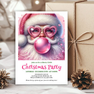 Invitation Gum à bulles rose de Noël du Père Noël aquarelle c