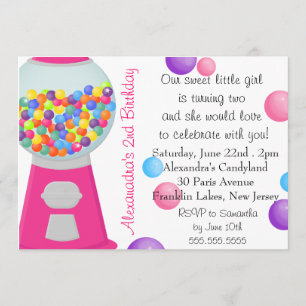 Invitation Gum Ball Machine à bonbons Fille Anniversaire