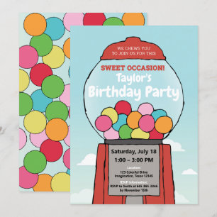 Invitation Gumball de fête de l'anniversaire coloré