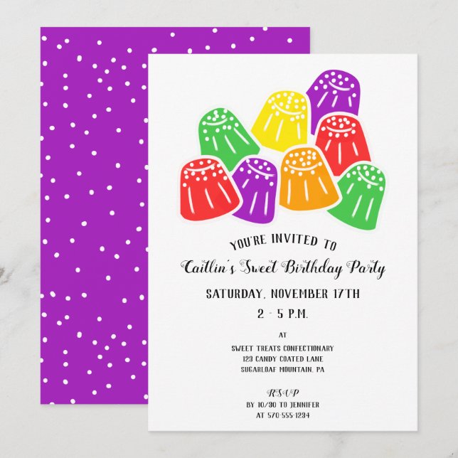 Invitation Gumdrops moderne Candy Sweet Birthday Party (Devant / Derrière)