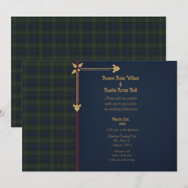 Invitation Gunn Modern Original écossais Tartan Mariage (Devant / Derrière)