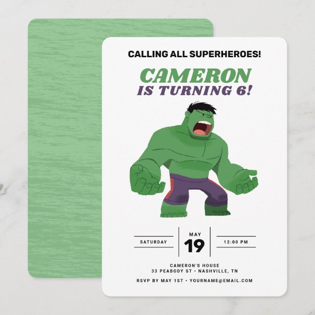 Invitation Guri Hiru Incroyable Hulk Anniversaire (Devant / Derrière)