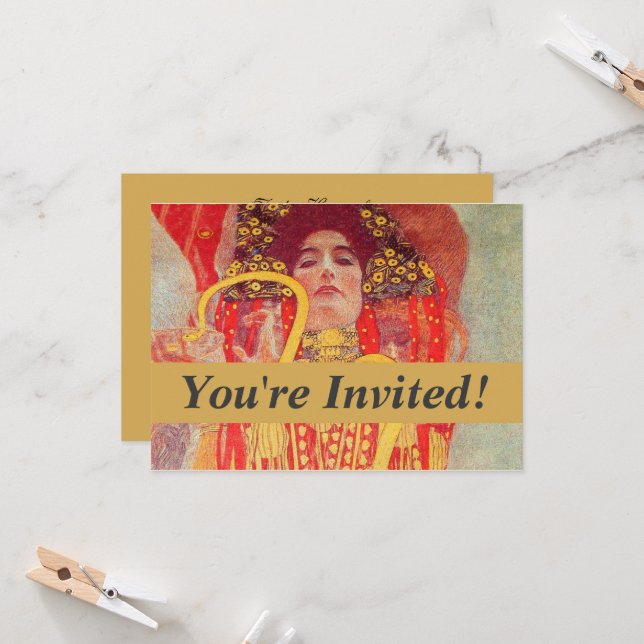 Invitation Gustav Klimt Red Woman Gold Snake Peinture (Devant/Arrière en situation)