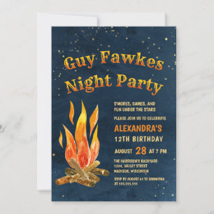 Invitation Guy Fawkes fête de nuit Feu d'anniversaire