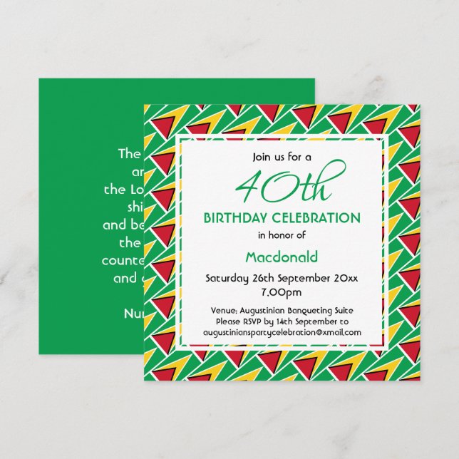 Invitation GUYANA DRAPEAU Personnalisé Anniversaire Célébrati (Devant / Derrière)