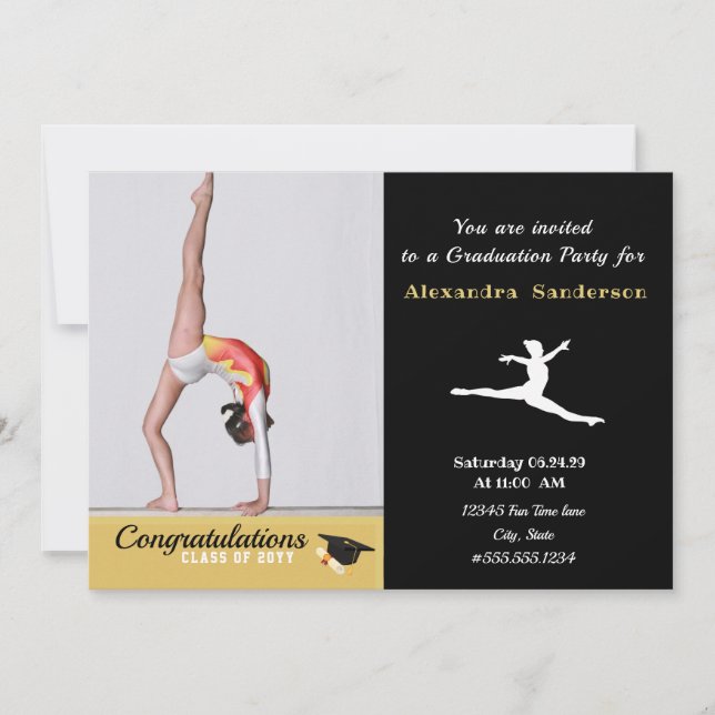 Invitation Gymnaste Athlète Classe de graduation photo de 202 (Devant)