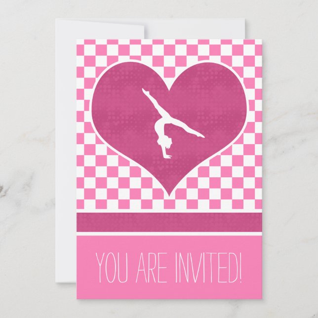 Invitation Gymnastique À damiers rose pâle personnalisée (Devant)