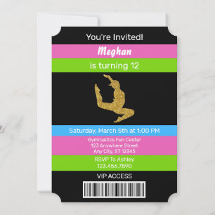 Invitation Gymnastique Anniversaire Parties scintillant Or In