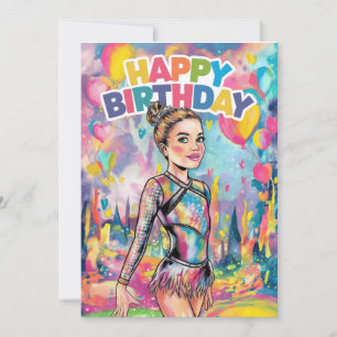 Invitation Gymnastique anniversaire personnalisé peint coloré