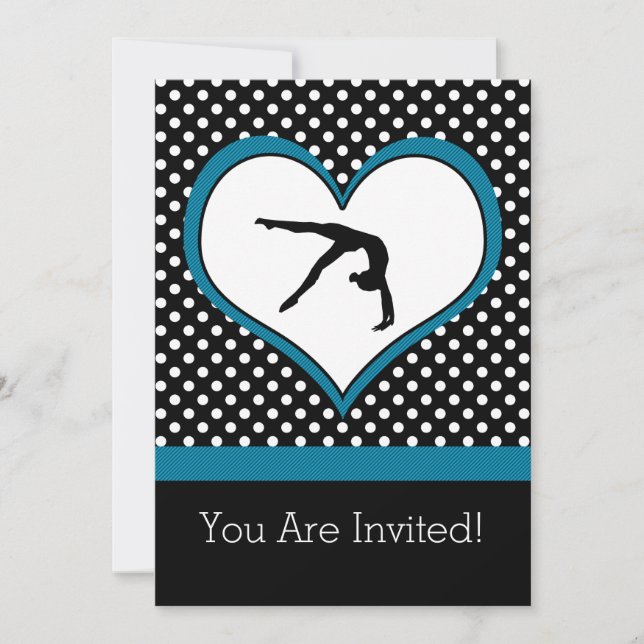 Invitation Gymnastique Blue Polka-Dot avec coeur (Devant)