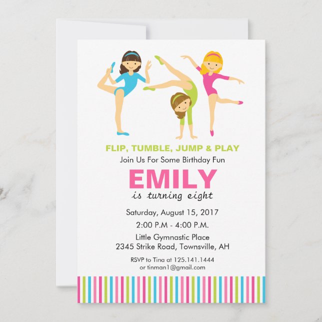 Invitation gymnastique de fête d'anniversaire (Devant)