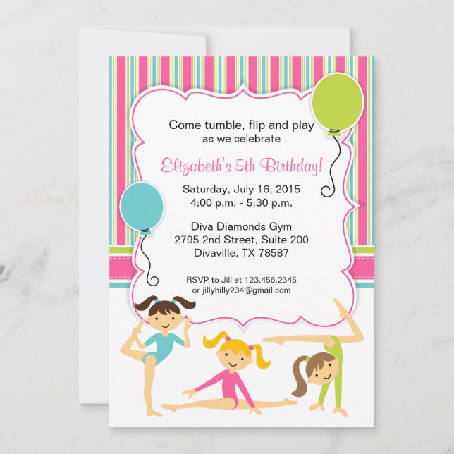 Invitation gymnastique de fête d'anniversaire de (Devant)