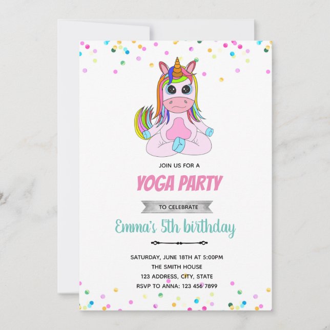 Invitation gymnastique de yoga Unicorn (Devant)
