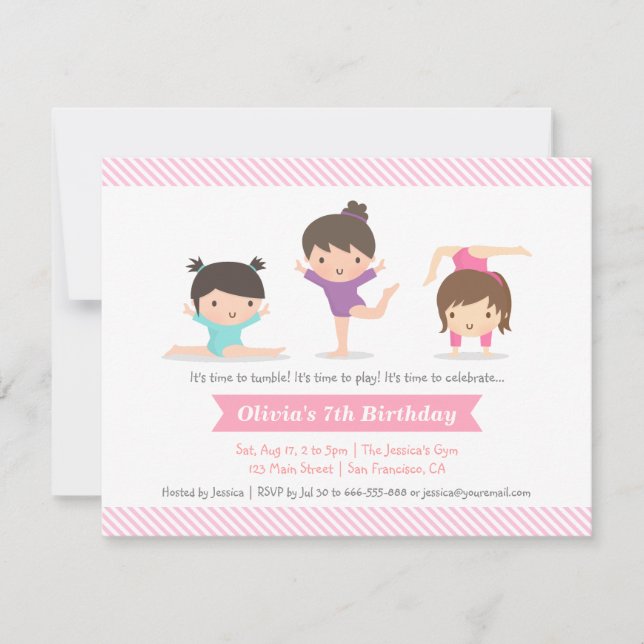 Invitation Gymnastique des filles aux tambours fête d'anniver (Devant)
