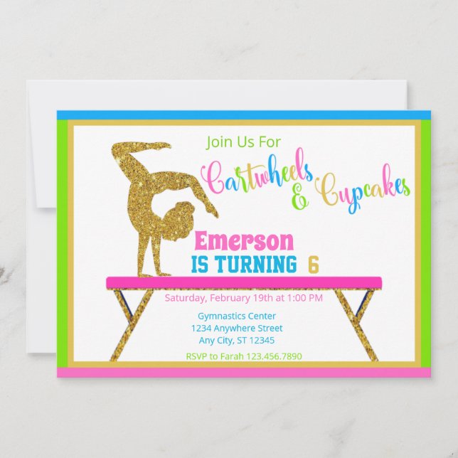 Invitation Gymnastique des roues et cupcakes (Devant)