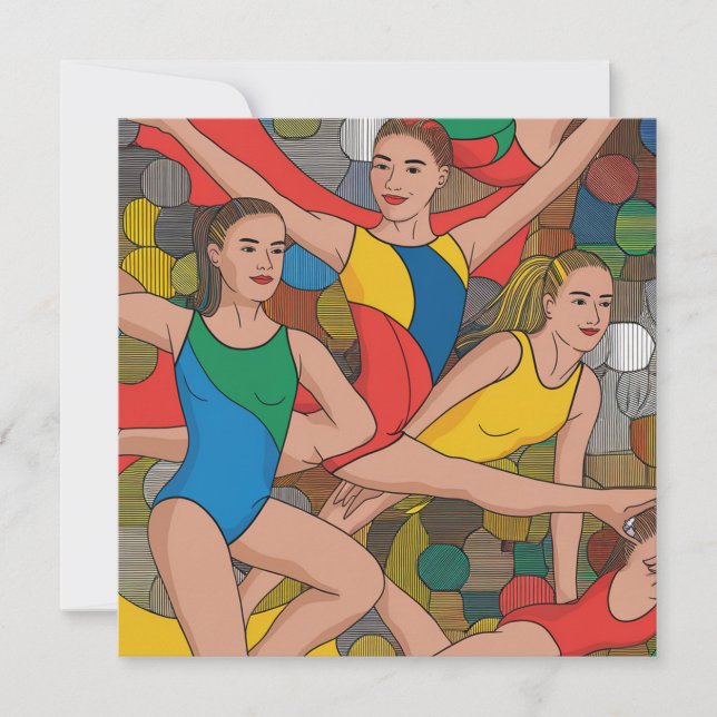 Invitation Gymnastique Filles Acro Danseurs motif coloré (Devant)