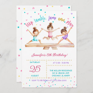 Invitation Gymnastique modifiable Filles de fête d'anniversai