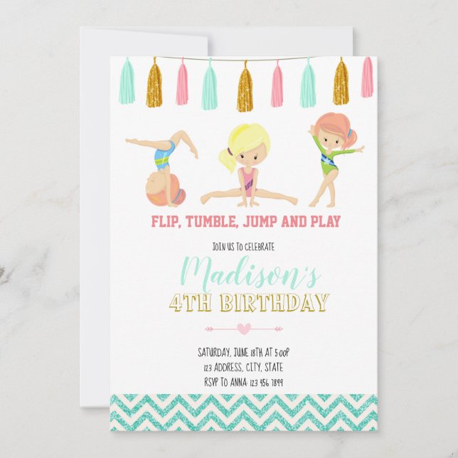 Invitation Gymnastique Parties scintillant (Devant)