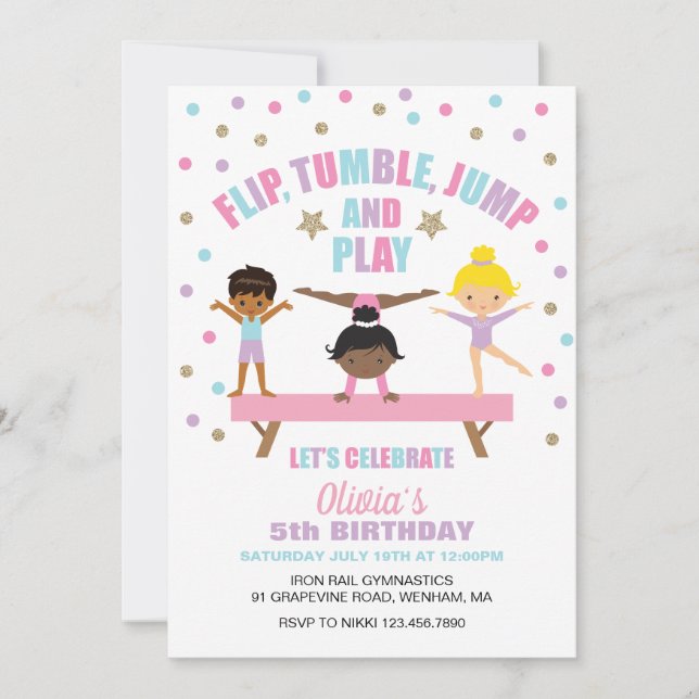 Invitation Gymnastique pastel anniversaire (Devant)