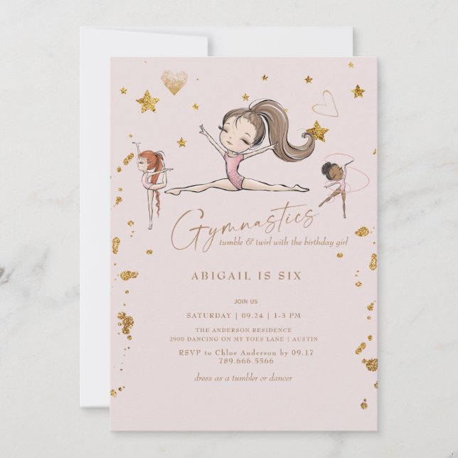 Invitation Gymnastique Tumble & Twirl Anniversaire (Devant)
