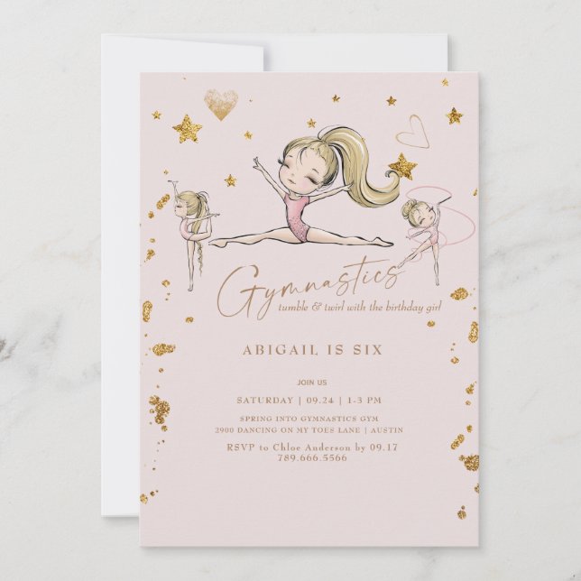 Invitation Gymnastique Tumble & Twirl Anniversaire Blonde (Devant)