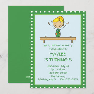 Invitation Gymnastique verte fête d'anniversaire