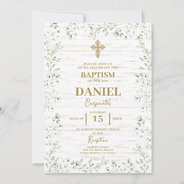 Invitation Gypsophila du souffle du bébé ​ baptême (Devant)