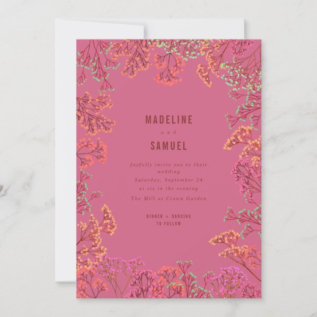 Invitation Gypsophila Neon Mariage botanique rose chaud (Devant)