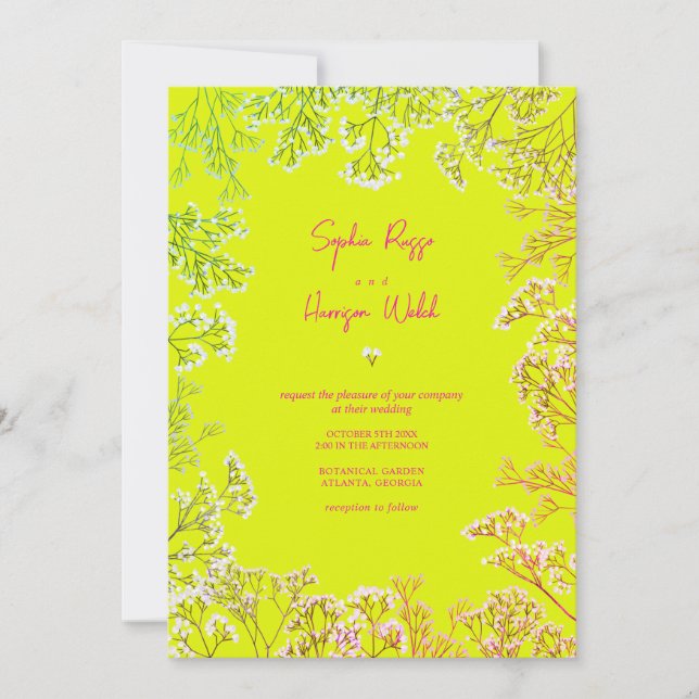 Invitation Gypsophila Neon Yellow Mix et Mariage de correspon (Devant)