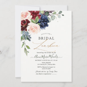 Invitation H2 Blush Navy Fleurs Bourgogne Déjeuner nuptial