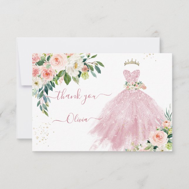 Invitation H2 Étincelant rose Quinceanera robe Merci (Devant)