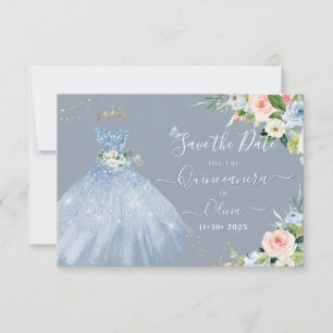 Invitation H2 Robe rose bleue étincelante Quinceanera Date de