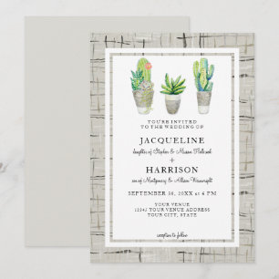 Invitation Hacienda Style Cactus Courtyard in Grey Mariage
