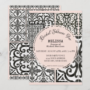 Invitation Hacienda Tile Black Blush Fête de l'mariée moderne