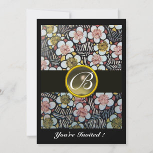 INVITATION HAIKU / FLEURS DE PRINTEMPS GRIS AGATE MONOGRAMME