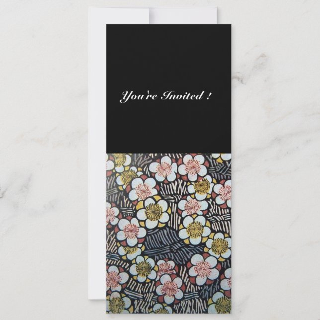 INVITATION HAIKU/ FLEURS DE PRINTEMPS ROSE BLANC NOIR (Devant)