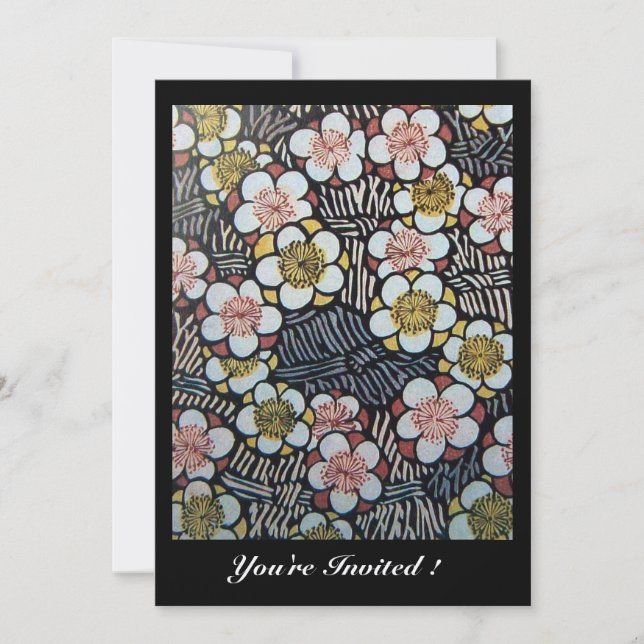 INVITATION HAIKU/ FLEURS DE PRINTEMPS ROSE BLANC NOIR (Devant)