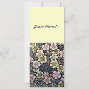 INVITATION HAIKU/ NOIR BLANC JAUNE ROSE FLEURS DE PRINTEMPS