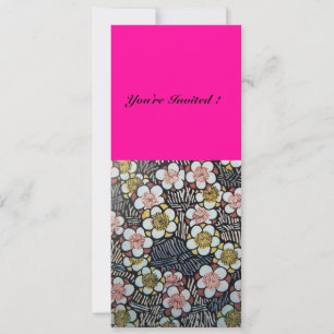 INVITATION HAIKU/ NOIR BLANC PINK FUCHSIA FLEURS DE PRINTEMPS