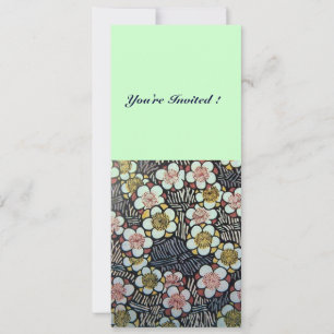 INVITATION HAIKU/ NOIR BLANC PINK VERT FLEURS DE PRINTEMPS