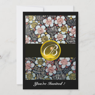 INVITATION HAIKU/PRINTEMPS FLEURS JAUNE TOPAZE MONOGRAMME