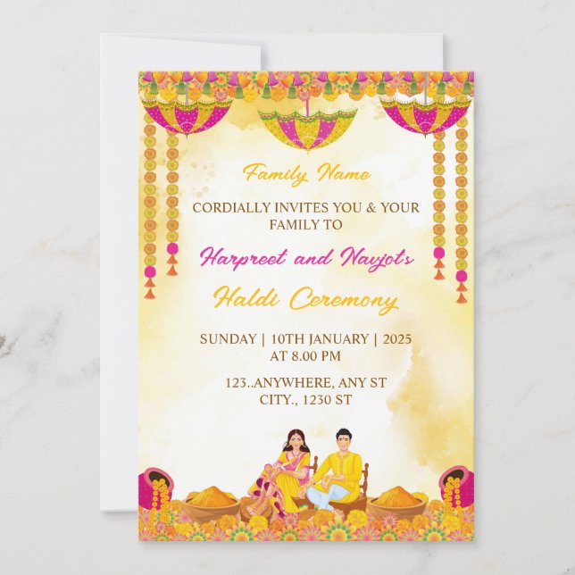 Invitation Haldi Ceremony Invitation, Maiyan Ceremony Card (Devant)